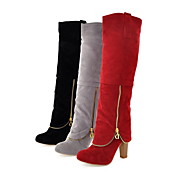 daim à talons chunky parti genou hautes bottes / chaussures soirée avec fermeture éclair (plus de couleurs)