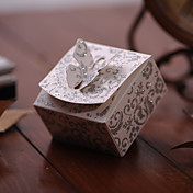 luisant boîte de faveur argent avec top papillon (jeu de 12)