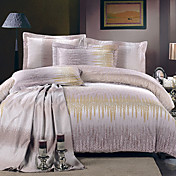 JAJEMON Gris Fleur de coton Literie Imprimer Floral (4 pièces Set) 220 * 240 (1,5 kg)