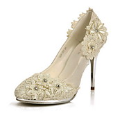 élégant satin pompes à talons aiguilles talon / pointe fermée avec fleurs de mariage / partie chaussures