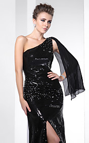 Trumpet/Mermaid One Shoulder Sweep/Brush Train Sequined Evening Dress