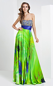 A-line Sweetheart Floor-length Printing Stretch Satin Evening Dress