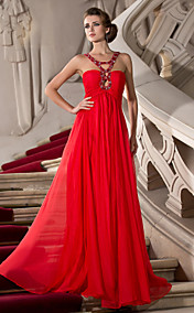 A-line Straps Floor-length Chiffon Evening Dress 
