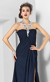  Sheath/Column Halter Sweep/Brush Train Chiffon Evening Dress