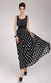 Mousseline Polka Robe longue de points de ceinture des femmes