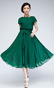 Robe Midi de la femme avec l'auto-ceinture