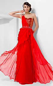  gaine / colonne une épaule-parole longueur mousseline de soie et robe de soirée à paillettes