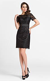 gaine / colonne bijou genou longueur dentelle et robe de cocktail en satin