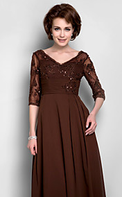  gaine / colonne v-cou-parole longueur mère en mousseline de soie de la robe de mariée