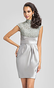 gaine / colonne dentelle col haut et s'étendent robe de cocktail en satin