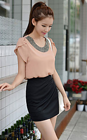 Femmes a perlé décolleté Puff T-shirt manches