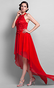 gaine / colonne mousseline de soie robe de soirée en dentelle col haut