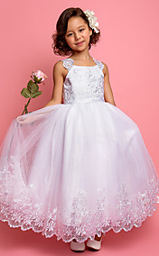 une ligne princesse bretelles cheville longueur tulle et satin robe fille fleur (618895)