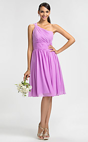 gaine / colonne un genou longueur robe de demoiselle d'honneur de mousseline de soie épaule