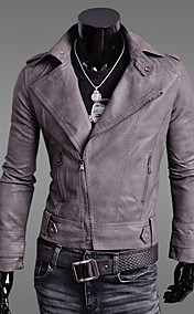 Men's Lapel PU Leather Diagonal Motorcycle Coat