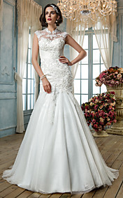  Trumpet/Mermaid High Neck Tulle Wedding Dress