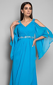 gaine / colonne v-cou-parole longueur robe de soirée en mousseline de soie naturelle