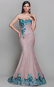 Trumpet/Mermaid One Shoulder Sweep/Brush Train Sequined Refined Evening Dress